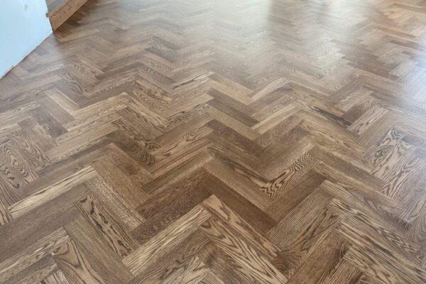 Herringbone hardwood floor installation, staining and finishing LUKS Construction Seattle, Bellevue, Redmond, Mercer Island, Sammamish, Issaquah