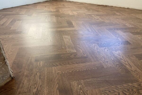 Herringbone hardwood floor installation, staining and finishing LUKS Construction Seattle, Bellevue, Redmond, Mercer Island, Sammamish, Issaquah