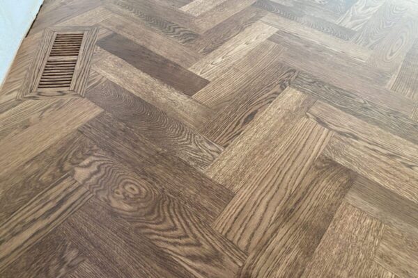 Herringbone hardwood floor installation, staining and finishing LUKS Construction Seattle, Bellevue, Redmond, Mercer Island, Sammamish, Issaquah