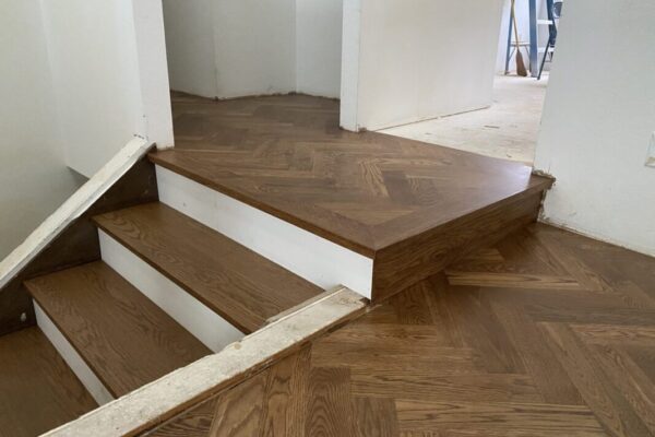Herringbone hardwood floor installation, staining and finishing LUKS Construction Seattle, Bellevue, Redmond, Mercer Island, Sammamish, Issaquah