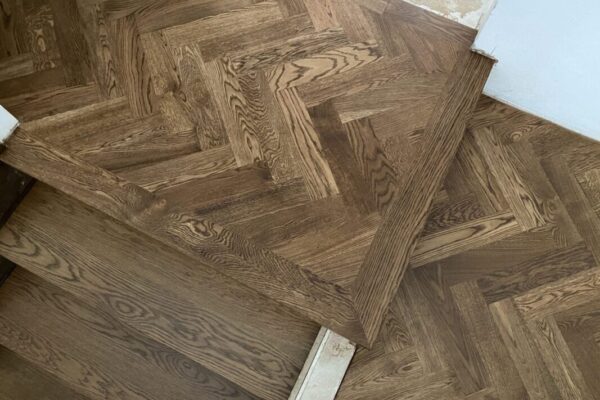 Herringbone hardwood floor installation, staining and finishing LUKS Construction Seattle, Bellevue, Redmond, Mercer Island, Sammamish, Issaquah