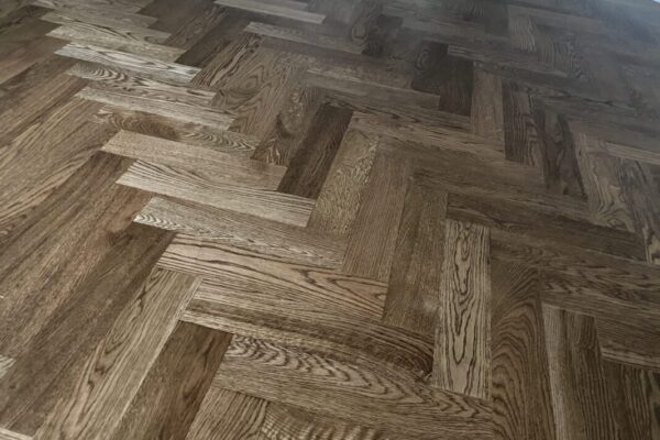 Herringbone hardwood floor installation, staining and finishing LUKS Construction Seattle, Bellevue, Redmond, Mercer Island, Sammamish, Issaquah