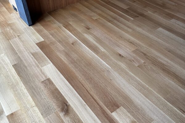 white oak hardwood refinishing in Mercer Island lakefront home by LUKS Construction