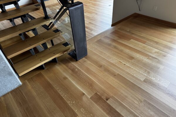 white oak hardwood refinishing in Mercer Island lakefront home by LUKS Construction