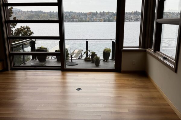 white oak hardwood refinishing in Mercer Island lakefront home by LUKS Construction