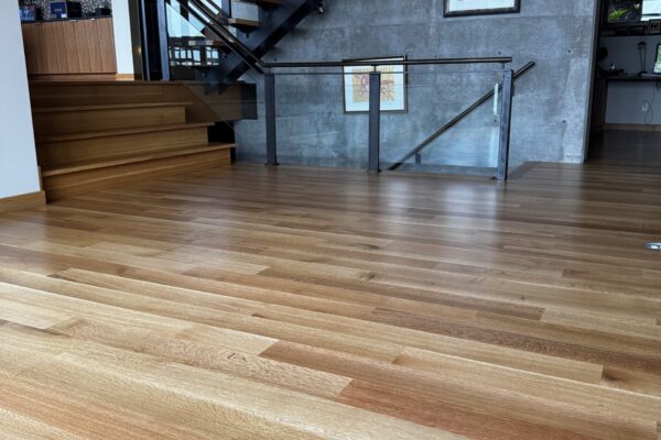 white oak hardwood refinishing in Mercer Island lakefront home by LUKS Construction